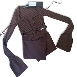 ANDREA FENZI Chocolate Ribbed Knit Top NWT
